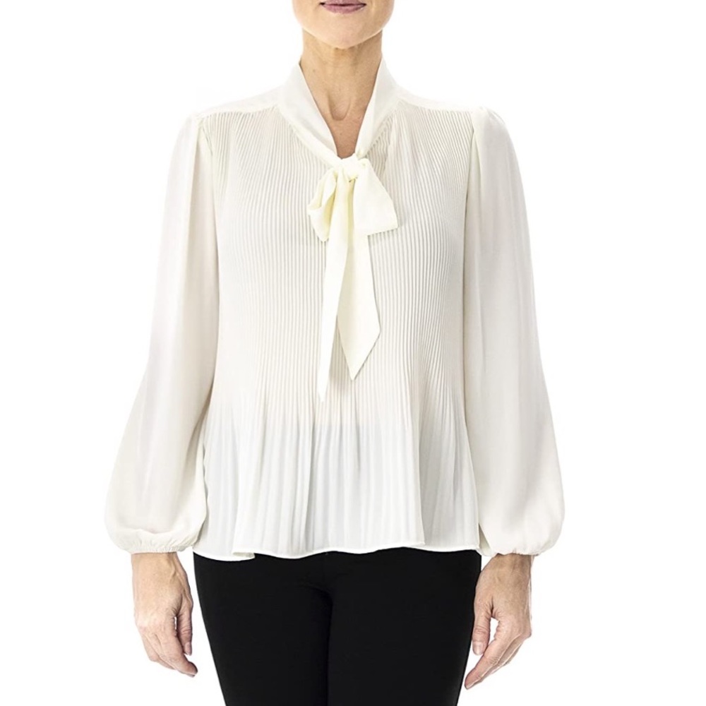 NWT Nanette By Nanette Lepore PleatedTie-Neck Top In CHAMPAGNE GOLD
